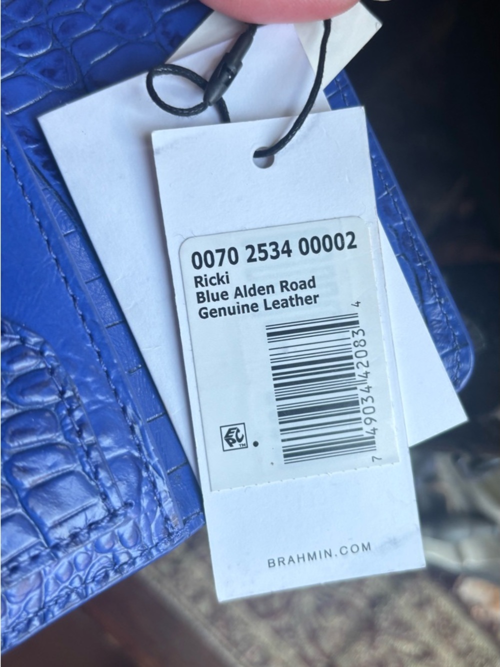 Authentic Brahmin Cobalt Croc-Embossed Leather snap flap Card Case w keychain - Picture 5 of 8